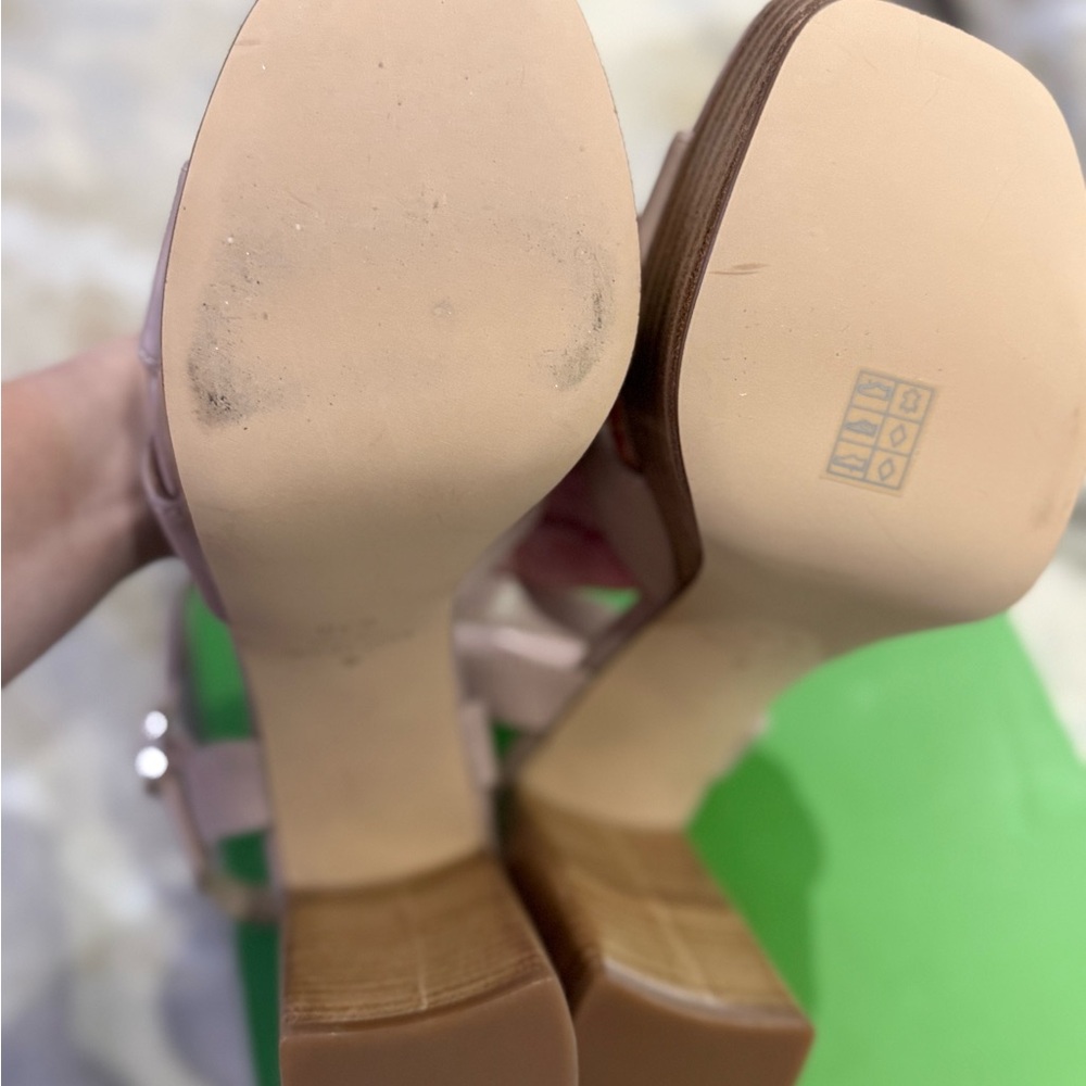 201. Kate Spade Demi Napa Pale Vellum Platform Sandals - Picture 4 of 5